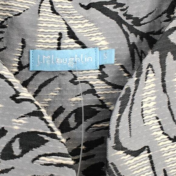 J. McLaughlin Brienne Snap Front Jacket Sz Small Indigo Blue Palm Leaves Pockets - Picture 7 of 7